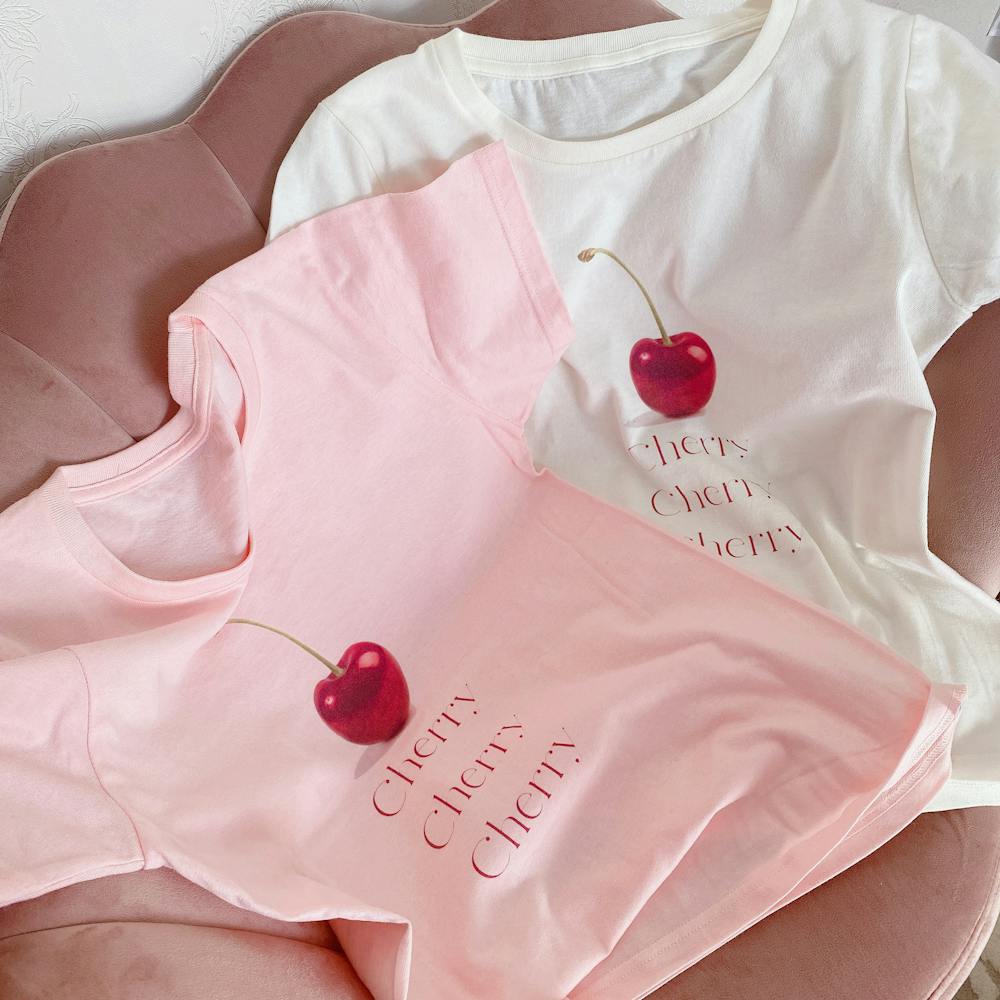 Cherry T-shirt  pink&ivoryの画像1枚目