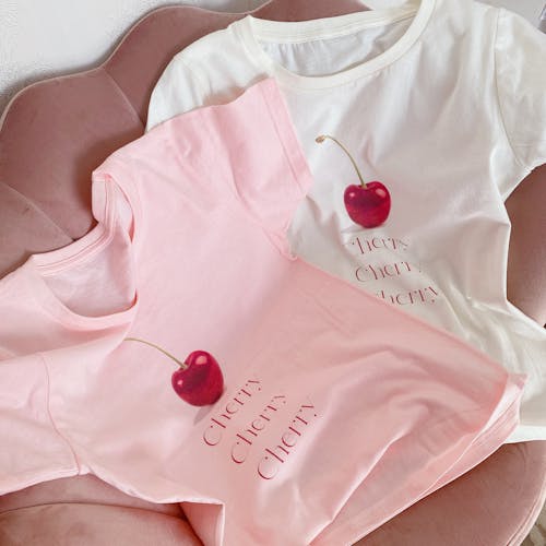 Cherry T-shirt  pink&ivory