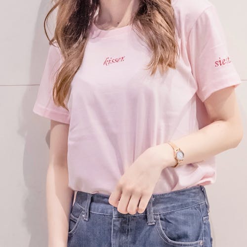 kisser 刺繍T-shirt  vanilla&pink