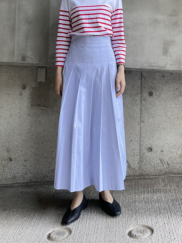 high-waist stripe tuck skirtの画像1枚目